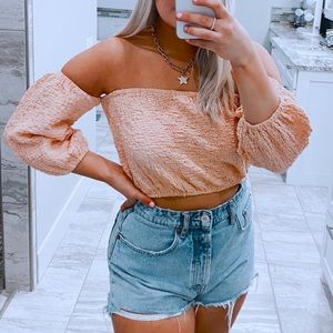 le lis orange off shoulder crop top